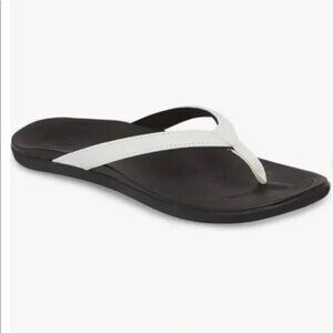 OLUKAI Ho'opio Flip‎ Flop Thong Sandals Waterproof White Black Size 8